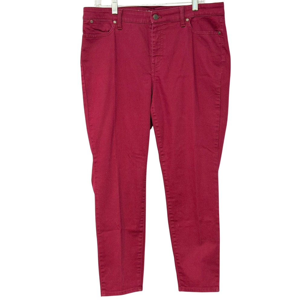 Talbots Sz 14P Slim Ankle Flawless Jeans Burgundy Mid‑Rise 36"x26" Stretch Denim